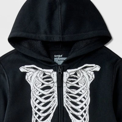 Kids' Adaptive Halloween Skeleton Fleece Hoodie And Jogger Pants Set - Cat & Jack™ Black 2 Kids' Adaptive Halloween Skeleton Fleece Hoodie And Jogger Pants Set - Cat & Jack™ Black - Image 2