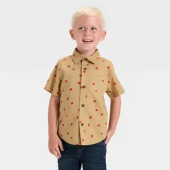 Toddler Boys' Short Sleeve Slub Poplin Woven Shirt - Cat & Jack™ Brown -Cat & Jack GUEST bd5f7f04 31fc 409c 923d 364995ca74ac
