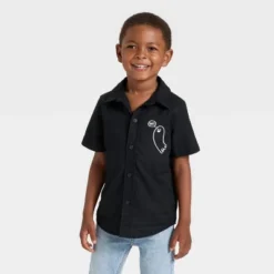 Toddler Boys' Short Sleeve Halloween Button-Down Shirt - Cat & Jack™ Black -Cat & Jack GUEST be333af7 1bd9 42b6 9736 9ebe5f17db16