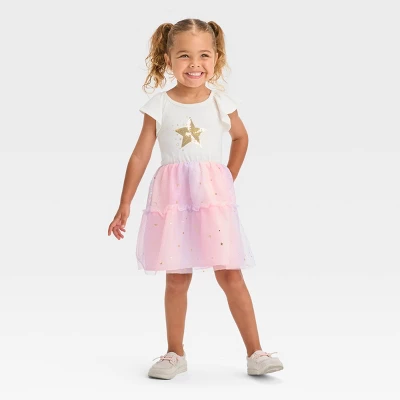 Toddler Girls' Star Short Sleeve Dress - Cat & Jack™ Cream 2 Toddler Girls' Star Short Sleeve Dress - Cat & Jack™ Cream - Image 2