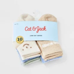 Baby Kids' 10pk Low Cut Socks - Cat & Jack™ 12-24M: Rib Cuffs, Midweight Knit, Solid & Classic Patterns