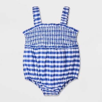 Baby Girls' Gingham Romper - Cat & Jack™ Blue 4 Baby Girls' Gingham Romper - Cat & Jack™ Blue - Image 4