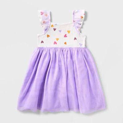 Toddler Girls' Adaptive Flutter Sleeve Tulle Dress - Cat & Jack™ Almond Cream 1 Toddler Girls' Adaptive Flutter Sleeve Tulle Dress - Cat & Jack™ Almond Cream