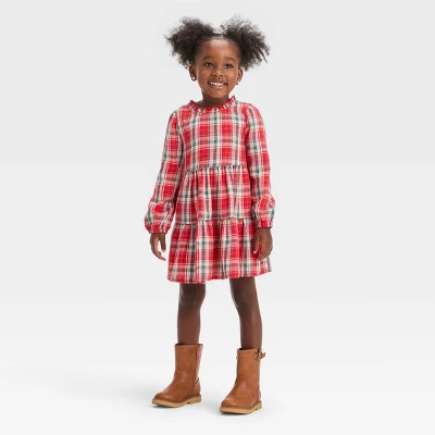 Toddler Girls' Plaid Long Sleeve Dress - Cat & Jack™ 3 Toddler Girls' Plaid Long Sleeve Dress - Cat & Jack™ - Image 3
