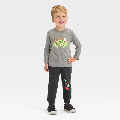 Toddler Boys' 2pc Long Sleeve Graphic T-Shirt And Fleece Jogger Pants Set - Cat & Jack™ Charcoal Gray 2 Toddler Boys' 2pc Long Sleeve Graphic T-Shirt And Fleece Jogger Pants Set - Cat & Jack™ Charcoal Gray - Image 2