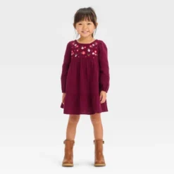 Toddler Girls' Floral Long Sleeve Dress - Cat & Jack™ Burgundy -Cat & Jack GUEST c3be0877 ed35 4195 845a e8c6e7195eee