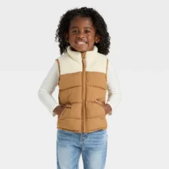 Toddler Boys' Dressy Faux Shearling Puffer Vest - Cat & Jack™ Brown -Cat & Jack GUEST cb0efede 26e6 422a 90dc dca84a64322a