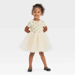 Toddler Girls' Floral Short Sleeve Knit Tulle Dress - Cat & Jack™ Off-White -Cat & Jack GUEST ccee2d9f 71f7 484b aea4 3a052af9bd58