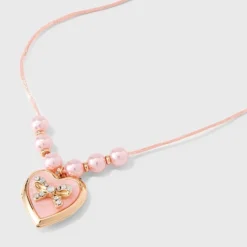 Girls' Pink Bow Locket Necklace - Cat & Jack™ Pink -Cat & Jack GUEST cd1ffdc4 e4cd 43fe bd3a 10d282edaa56