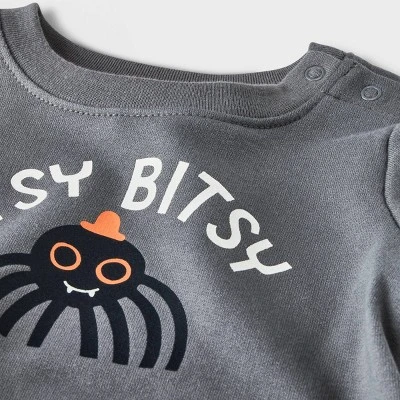 Baby 2pc 'Itsy Bitsy' Sweatshirt & Jogger Pants Set - Halloween - Cat & Jack™ Gray 2 Baby 2pc 'Itsy Bitsy' Sweatshirt & Jogger Pants Set - Halloween - Cat & Jack™ Gray - Image 2