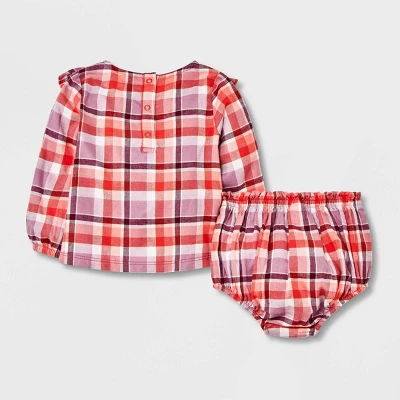 Baby Girls' Ruffle Plaid Top & Bottom Set - Cat & Jack™ Orange 1 Baby Girls' Ruffle Plaid Top & Bottom Set - Cat & Jack™ Orange