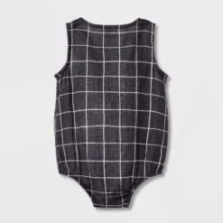 Baby Striped Gauze Tank Henley Romper - Cat & Jack™ Gray
