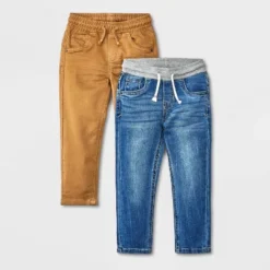 Toddler Boys' 2pk Pull-On Straight Fit Jeans - Cat & Jack™ Blue Denim/Brown -Cat & Jack GUEST d00f3136 8ad9 49c6 92a0 c147f2bcbdcd