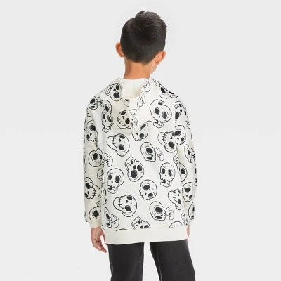 Boys' Skull Printed Halloween Zip-Up Sweatshirt - Cat & Jack™ Cream 1 Boys' Skull Printed Halloween Zip-Up Sweatshirt - Cat & Jack™ Cream