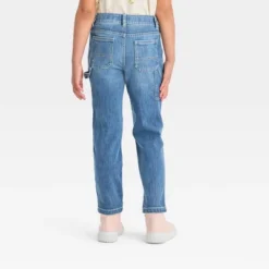 Girls' High-Rise Carpenter Ankle Straight Jeans - Cat & Jack™ Medium Wash
