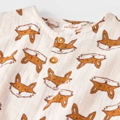 Baby Boys' Fox Printed Henley Gauze Shorts Set - Cat & Jack™ Cream -Cat & Jack GUEST d3ddabf4 6fa3 454f 8606 97fa5dfc5082