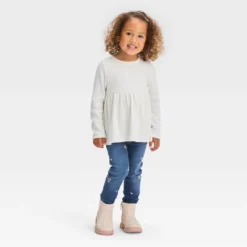Toddler Girls' Ribbed Shirt - Cat & Jack™ Cream