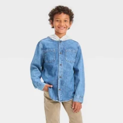 Boys' Long Sleeve Hooded Shacket - Cat & Jack™ Medium Wash -Cat & Jack GUEST d7acd545 430d 45ec a60d 993d09a2b2e6