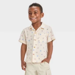 Toddler Boys' Short Sleeve 4th Of July Food Button Down Shirt - Cat & Jack™ Cream -Cat & Jack GUEST d99f6487 5f78 427b a594 30e33bc0ceee