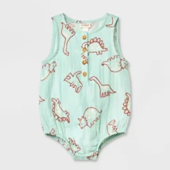 Baby Dino Gauze Tank Henley Romper - Cat & Jack™ Blue -Cat & Jack GUEST dad0b645 28e0 416d 8b1c 7783d0044cad