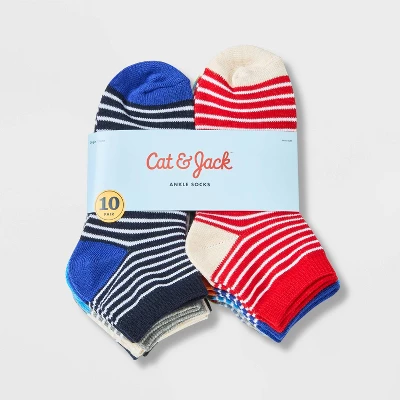 Boys' 10pk Lightweight Striped Ankle Socks - Cat & Jack™ 1 Boys' 10pk Lightweight Striped Ankle Socks - Cat & Jack™