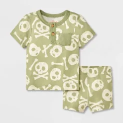 Baby 2pc Halloween Skull & Bones T-Shirt & Bloomer Set - Cat & Jack™ Green -Cat & Jack GUEST dce6a2a4 0710 4082 a72f 2df0d7a14c19