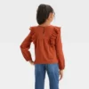 Girls' Long Sleeve Woven Ruffle Shirt - Cat & Jack™ Chestnut Orange