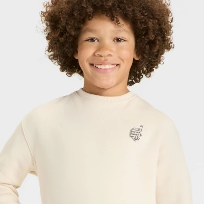 Boys' Stucco Halloween Skeleton Graphic Oversized Sweatshirt - Cat & Jack™ Beige 1 Boys' Stucco Halloween Skeleton Graphic Oversized Sweatshirt - Cat & Jack™ Beige