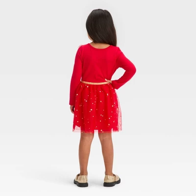 Toddler Girls' Tulle Dress - Cat & Jack™ Red 1 Toddler Girls' Tulle Dress - Cat & Jack™ Red