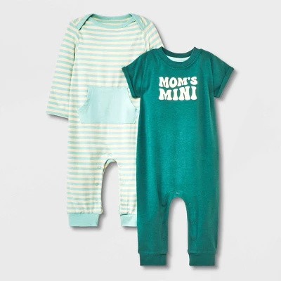 Baby 2pk Mama Romper Set - Cat & Jack™ Turquoise Green 4 Baby 2pk Mama Romper Set - Cat & Jack™ Turquoise Green - Image 4