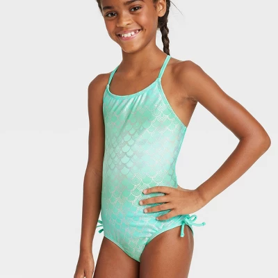Girls' Fancy Scales One Piece Swimsuit - Cat & Jack™️ Light Teal Green 1 Girls' Fancy Scales One Piece Swimsuit - Cat & Jack™️ Light Teal Green