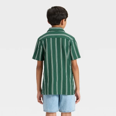 Boys' Short Sleeve Vertical Striped Button-Down Shirt - Cat & Jack™ 1 Boys' Short Sleeve Vertical Striped Button-Down Shirt - Cat & Jack™