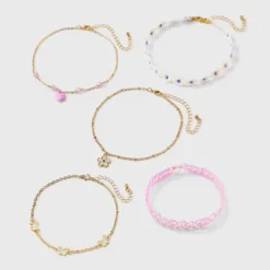 Girls' 5pk Flowers And Butterflies Necklace Set - Cat & Jack™️: Choker Style, Acrylic, Zinc Alloy