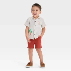 Toddler Boys' Embroidered Tropical T-Shirt - Cat & Jack™ Cream -Cat & Jack GUEST e771752e 6adc 4fec b84c b47340c7c2d5
