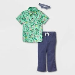 Toddler Boys' Adaptive 2pc Floral Printed Woven Short Sleeve Shirt And Pants Set With Bowtie - Cat & Jack™ Green -Cat & Jack GUEST e8b04562 195c 4654 91ee 6bc2ea5b148d
