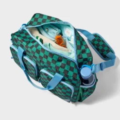 Kids' Weekender Duffel Bag Green Checkered - Cat & Jack™️