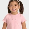 Toddler Girls' Short Sleeve Flower Ribbed T-Shirt - Cat & Jack™ Light Mauve 18M