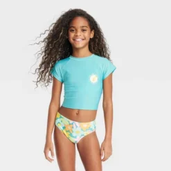 Girls' 3pc Spring Blooms Swimwear Set - Cat & Jack™ Light Aqua Blue -Cat & Jack GUEST ecb600e3 4a4b 4b6f af99 4cbfaa5eedf5