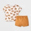 Baby Boys' Fox Printed Henley Gauze Shorts Set - Cat & Jack™ Cream