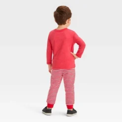 Toddler Boys' 2pc Santa Printed Long Sleeve Graphic T-Shirt And Fleece Jogger Pants Set - Cat & Jack™ Red