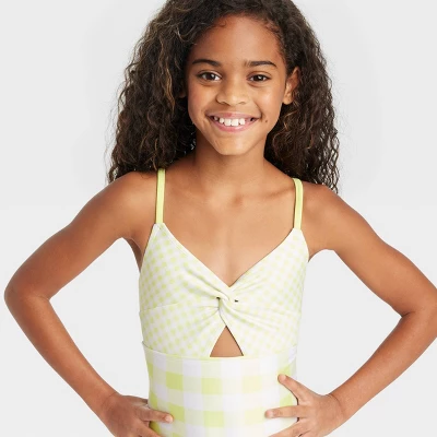 Girls' Gingham Check One Piece Swimsuit - Cat & Jack™ Green 1 Girls' Gingham Check One Piece Swimsuit - Cat & Jack™ Green