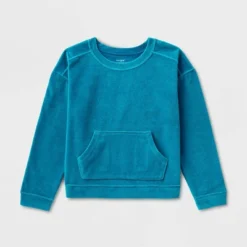 Girls' Adaptive Velour Sweatshirt - Cat & Jack™ Teal Blue -Cat & Jack GUEST f21dced2 af4b 41d3 9707 c490639b6166