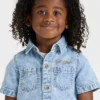 Toddler Boys' Short Sleeve Embroidered Denim Button-Up Shirt - Cat & Jack™ Medium Wash