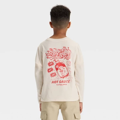 Boys' Long Sleeve 'Hot Sauce' Graphic T-Shirt - Cat & Jack™ Beige 2 Boys' Long Sleeve 'Hot Sauce' Graphic T-Shirt - Cat & Jack™ Beige - Image 2