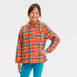 Girls' Button-Down Plaid Shacket - Cat & Jack™ Orange -Cat & Jack GUEST f7d7d49d c47c 47f4 b29f 41fc63dfbebc