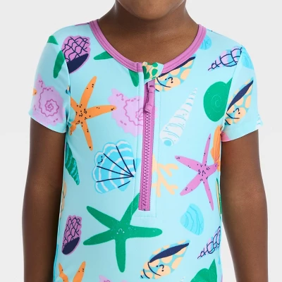Toddler Girls' Seashell One Piece Swimsuit - Cat & Jack™ Blue 1 Toddler Girls' Seashell One Piece Swimsuit - Cat & Jack™ Blue