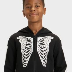 Boys' Halloween 'Glow In The Dark' Zip-Up Hooded Sweatshirt - Cat & Jack™ Black