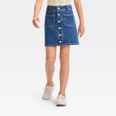 Girls' Button-Front Jean Skirt - Cat & Jack™ Dark Wash 3 Girls' Button-Front Jean Skirt - Cat & Jack™ Dark Wash - Image 3