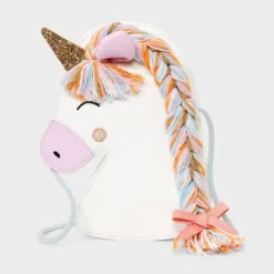 Girls' Unicorn Shaped With Braided Mane Crossbody Bag - Cat & Jack™️ White: Faux Leather, Structured Design -Cat & Jack GUEST fe370c6c 2021 4a65 9426 c1605431352e